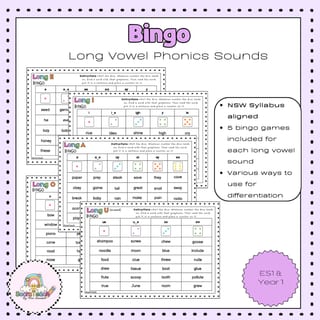 Long Vowel Phonics Bingo - image 1 of 2