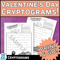 Valentine's Day Cryptograms | February Fun! | Print & Go Puzzle Activity - thumbnail 1 of 2