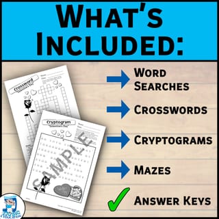 Valentine's Day Fun Puzzle Bundle | Word Searches, Mazes & more! Gr. 2-5 No Prep - image 2 of 4