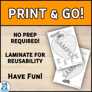 Valentine's Day Fun Puzzle Bundle | Word Searches, Mazes & more! Gr. 2-5 No Prep - image 3 of 4