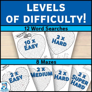 Valentine's Day Fun Puzzle Bundle | Word Searches, Mazes & more! Gr. 2-5 No Prep - image 4 of 4