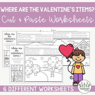 Valentine's Day Math Positional Language & Location Cut & Paste & Drawing Worksheets - image 2 of 4