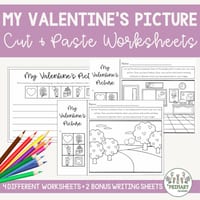 Valentine's Day Math Positional Language & Location Cut & Paste & Drawing Worksheets - thumbnail 4 of 4