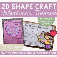 2D Valentine's Shape Craft Math Activity, Fine Motor, Counting, Number Writing - thumbnail 1 of 4