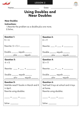 Stage 1 EAST Maths - CSQ13 & CHAN1 | Lessons 1-4 | Doubles/Near Double & Chance - image 6 of 8