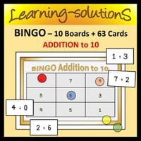 ADDITION FACTS TO 10 - BINGO GAME - 10 Boards/63 Cards - thumbnail 1 of 1