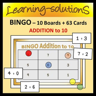 ADDITION FACTS TO 10 - BINGO GAME - 10 Boards/63 Cards - image 1 of 1