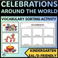 Celebrations Around the World Vocabulary Sorting Worksheet Activity | Kindergarten | EAL/D - thumbnail 1 of 1