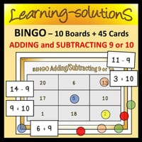 ADDING and SUBTRACTING 9 or 10 - BINGO GAME - 10 Boards/45 Number Fact Cards - thumbnail 1 of 1