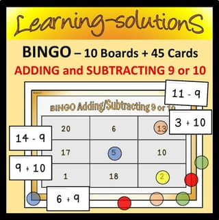 ADDING and SUBTRACTING 9 or 10 - BINGO GAME - 10 Boards/45 Number Fact Cards - image 1 of 1