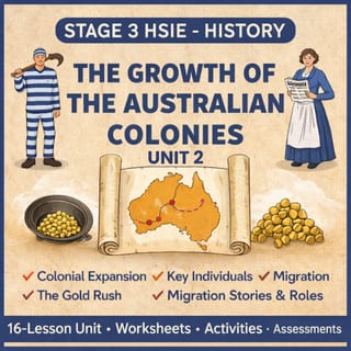 Stage 3 HSIE History Unit 2 – The Growth of the Australian Colonies | 16 Lessons, Worksheets & more - image 1 of 8