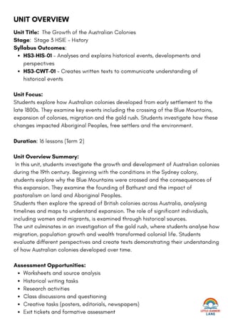 Stage 3 HSIE History Unit 2 – The Growth of the Australian Colonies | 16 Lessons, Worksheets & more - image 3 of 8