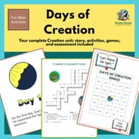 7 Days of Creation Bible Story, 1st, Christian, Low-prep, Worksheets, Games