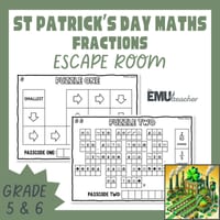 Fractions - Add Subtract Compare Convert Order St Patrick’s Day Escape Room