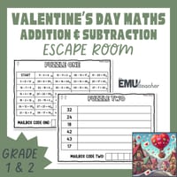 1- & 2-Digit Addition & Subtraction Valentine’s Day Logic Puzzle Escape Room - thumbnail 1 of 9