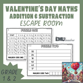 1- & 2-Digit Addition & Subtraction Valentine’s Day Logic Puzzle Escape Room - image 1 of 9