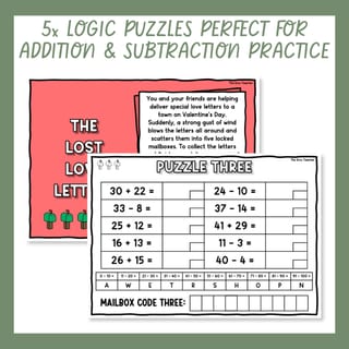 1- & 2-Digit Addition & Subtraction Valentine’s Day Logic Puzzle Escape Room - image 3 of 9