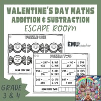 3-Digit Addition & Subtraction Skills Valentine’s Day Logic Puzzle Escape Room - thumbnail 1 of 9