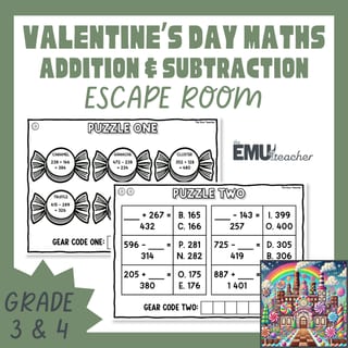 3-Digit Addition & Subtraction Skills Valentine’s Day Logic Puzzle Escape Room - image 1 of 9