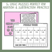 3-Digit Addition & Subtraction Skills Valentine’s Day Logic Puzzle Escape Room - thumbnail 3 of 9