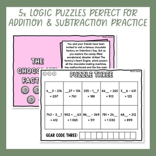 3-Digit Addition & Subtraction Skills Valentine’s Day Logic Puzzle Escape Room - image 3 of 9