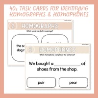 Homonym Task Card Bundle Homographs & Homophones Improve Grammar & Vocabulary - thumbnail 2 of 8