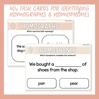 Homonym Task Card Bundle Homographs & Homophones Improve Grammar & Vocabulary - image 2 of 8