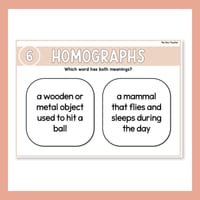 Homonym Task Card Bundle Homographs & Homophones Improve Grammar & Vocabulary - thumbnail 7 of 8