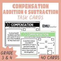 2 & 3-Digit Addition & Subtraction Word Problem Task Cards Compensation Strategy - thumbnail 1 of 9