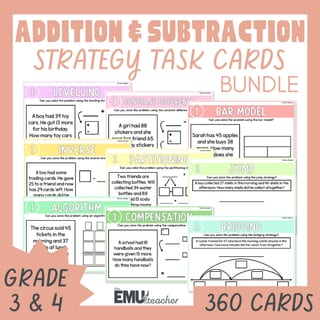 Addition & Subtraction Strategies Word Problem Task Cards Bundle 2- & 3-Digit - image 1 of 8