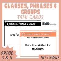 Clauses Phrases & Groups Task Cards Independent Dependent Adverbial Adjectival Prepositional - thumbnail 1 of 8