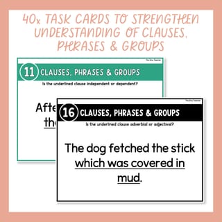 Clauses Phrases & Groups Task Cards Independent Dependent Adverbial Adjectival Prepositional - image 2 of 8