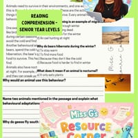 Behavioural Animal Adaptations - Senior Reading Comprehension and Questions - thumbnail 1 of 1