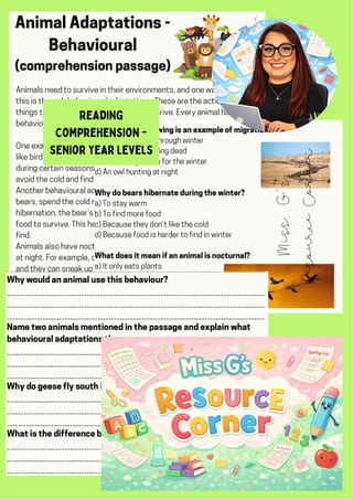 Behavioural Animal Adaptations - Senior Reading Comprehension and Questions - image 1 of 1