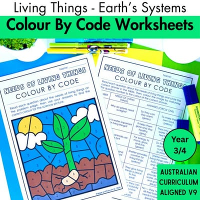 Living Things Colour By Code Worksheets Earth's Systems