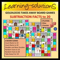 SUBTRACTION FACTS to 20 - 6 Board Games - GOLDILOCKS - Strategy Based