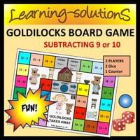 SUBTRACTING 9 or 10 - Goldilocks Board Game - Strategy based