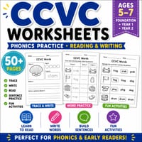 CCVC Worksheets | Phonics Practice Year 1–2 workbook | Reading & Writing Activities - thumbnail 1 of 6