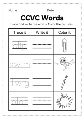CCVC Worksheets | Phonics Practice Year 1–2 workbook | Reading & Writing Activities - image 3 of 6