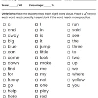 Pre-Primer Dolch Sight Words Reading Assessment Checklist PDF