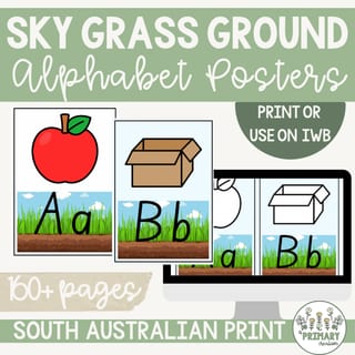 Sky Grass Ground Dirt Handwriting Alphabet Posters & Images - SA Print Font - image 1 of 4