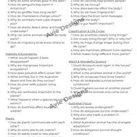 Living Things Research Questions Extension and Early Finishers