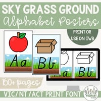 Sky Grass Ground Dirt Handwriting Alphabet Posters & Images - VIC NT ACT Print Font - thumbnail 1 of 4