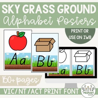 Sky Grass Ground Dirt Handwriting Alphabet Posters & Images - VIC NT ACT Print Font - image 1 of 4
