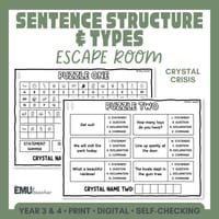 Sentence Structure & Types Escape Room Simple Compound Complex & Conjunctions - thumbnail 1 of 8