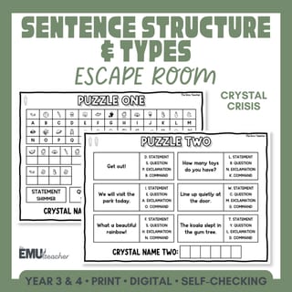 Sentence Structure & Types Escape Room Simple Compound Complex & Conjunctions - image 1 of 8