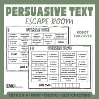 Persuasive Text Escape Room Structure, Fact & Opinion, Devices, Modality, Audience, Purpose - thumbnail 1 of 8