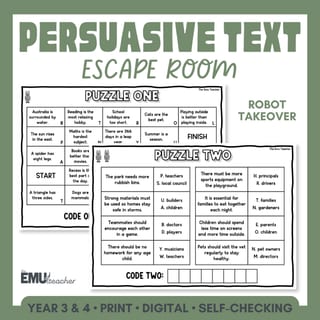Persuasive Text Escape Room Structure, Fact & Opinion, Devices, Modality, Audience, Purpose - image 1 of 8