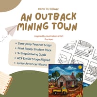 How to Draw an Outback Mining Town | Directed Drawing Lesson Inspired by Pro Hart | Years 3-6 Art - thumbnail 1 of 6