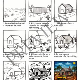 How to Draw an Outback Mining Town | Directed Drawing Lesson Inspired by Pro Hart | Years 3-6 Art - image 3 of 6